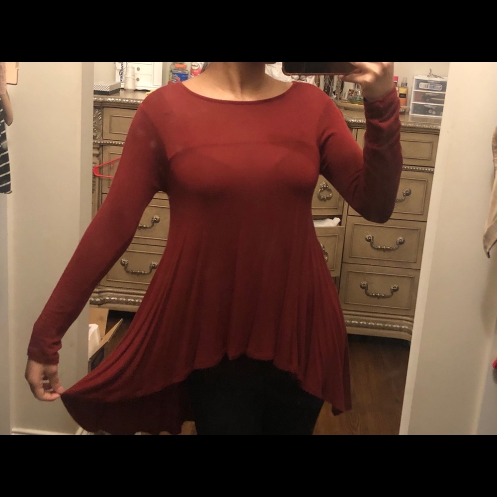 Red Flowy high-low tunic top